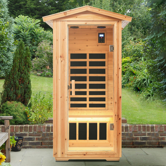 1 Person Far Infrared Old Fir Outdoor Sauna Room - Natural
