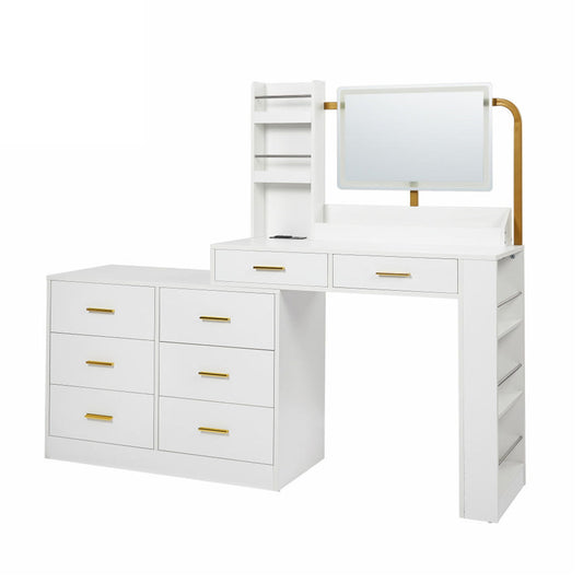 Modern 8 Drawer Dresser For Bedroom Ample Storage Wide Chest Of Drawers, Sturdy & Safe - White