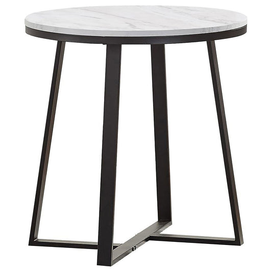 Round End Table With Base, Living Room Furniture - White