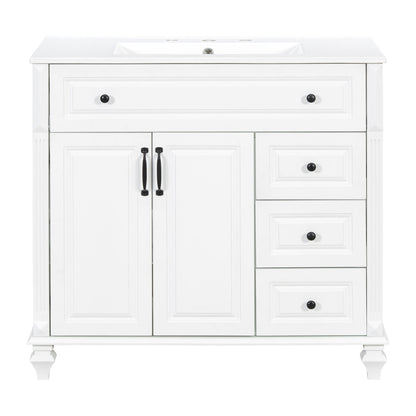 Modern Bathroom Vanity With Sink, 3 Drawers & 2 Doors