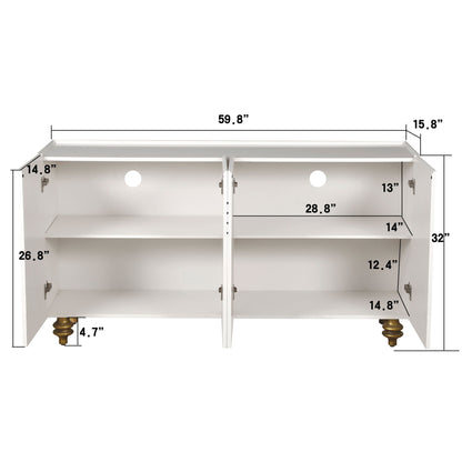 Modern Fluted Sideboard Buffet With Storage, Curve Element, 4 Doors With Adjustable Shelves