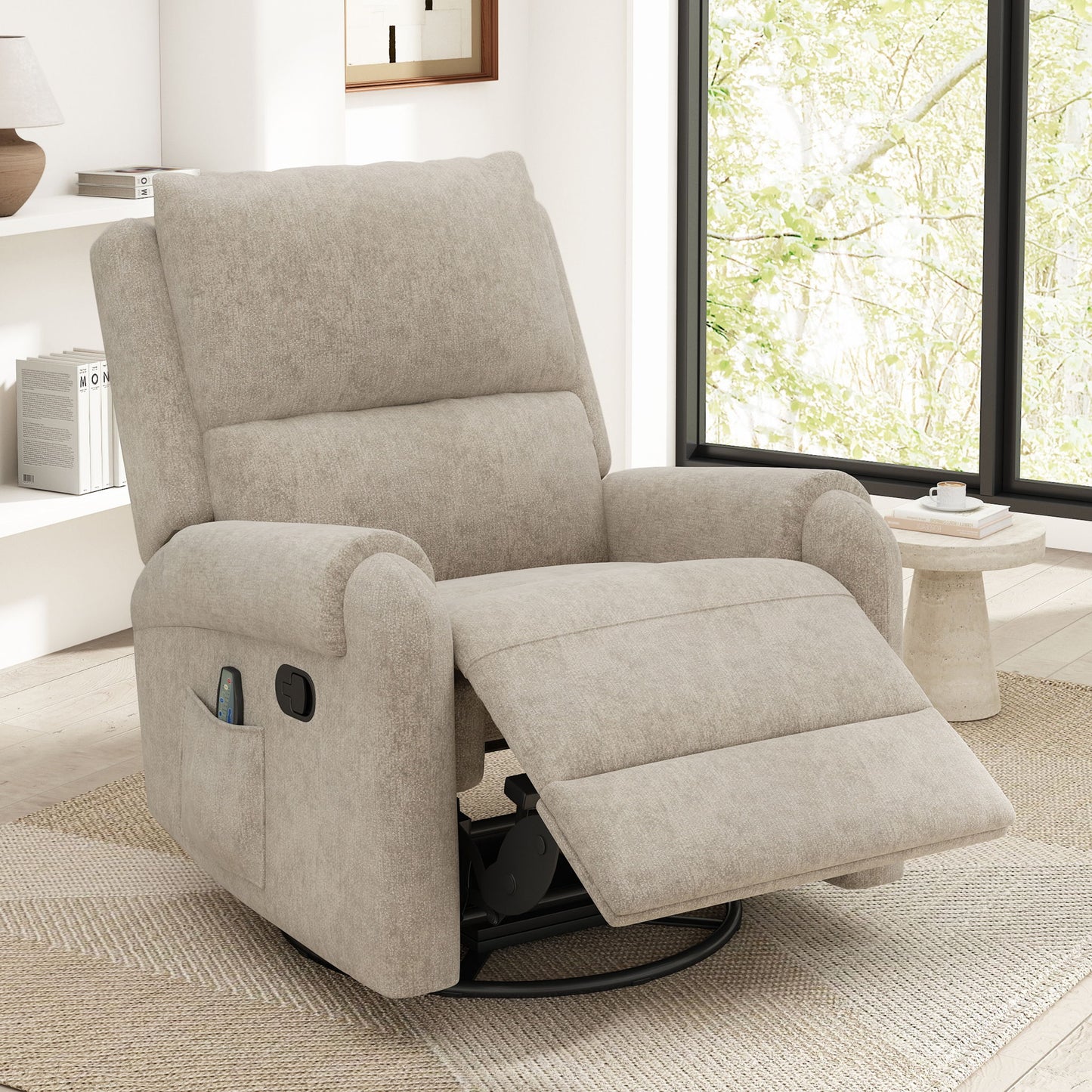 Manual Recliner Massage Chair With Swivel Rocker, 8 Massage Modes, Side Storage Pocket