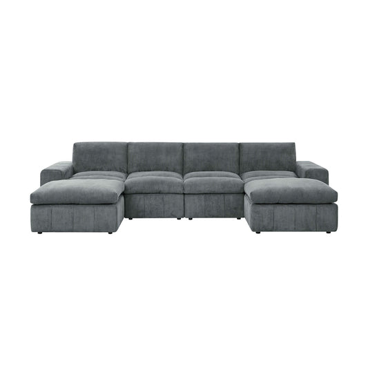 Upholstered Sectional With 2 Ottomans Living Room Seating - Dark Gray