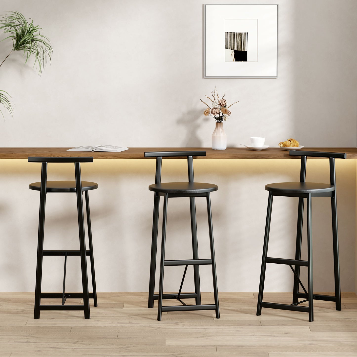 Modern Bar Stools With Backrest For Kitchen (Set of 3)