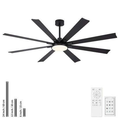 Large Ceiling Fan With Dimmable LED Light 8 Blades Remote Control, Reversible DC Motor