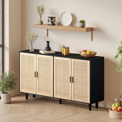 Elegant And Functional Rattan Decorative Storage Cabinet With 4 Doors