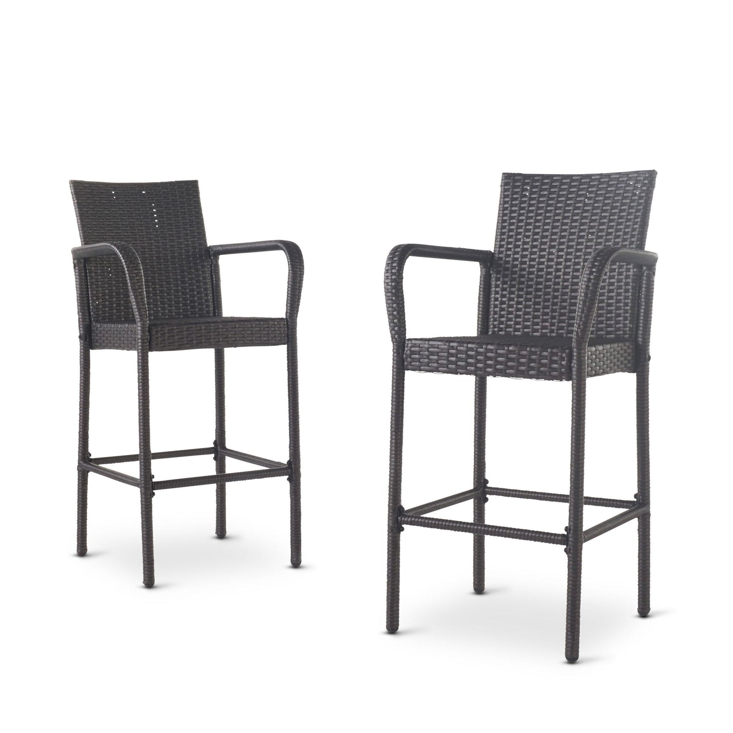 Outdoor Wicker Barstools With Rattan And Iron Frame