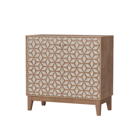 Geometric Design Sideboard With 2 Doors And Adjustable Shelves - Tangerine / Walnut