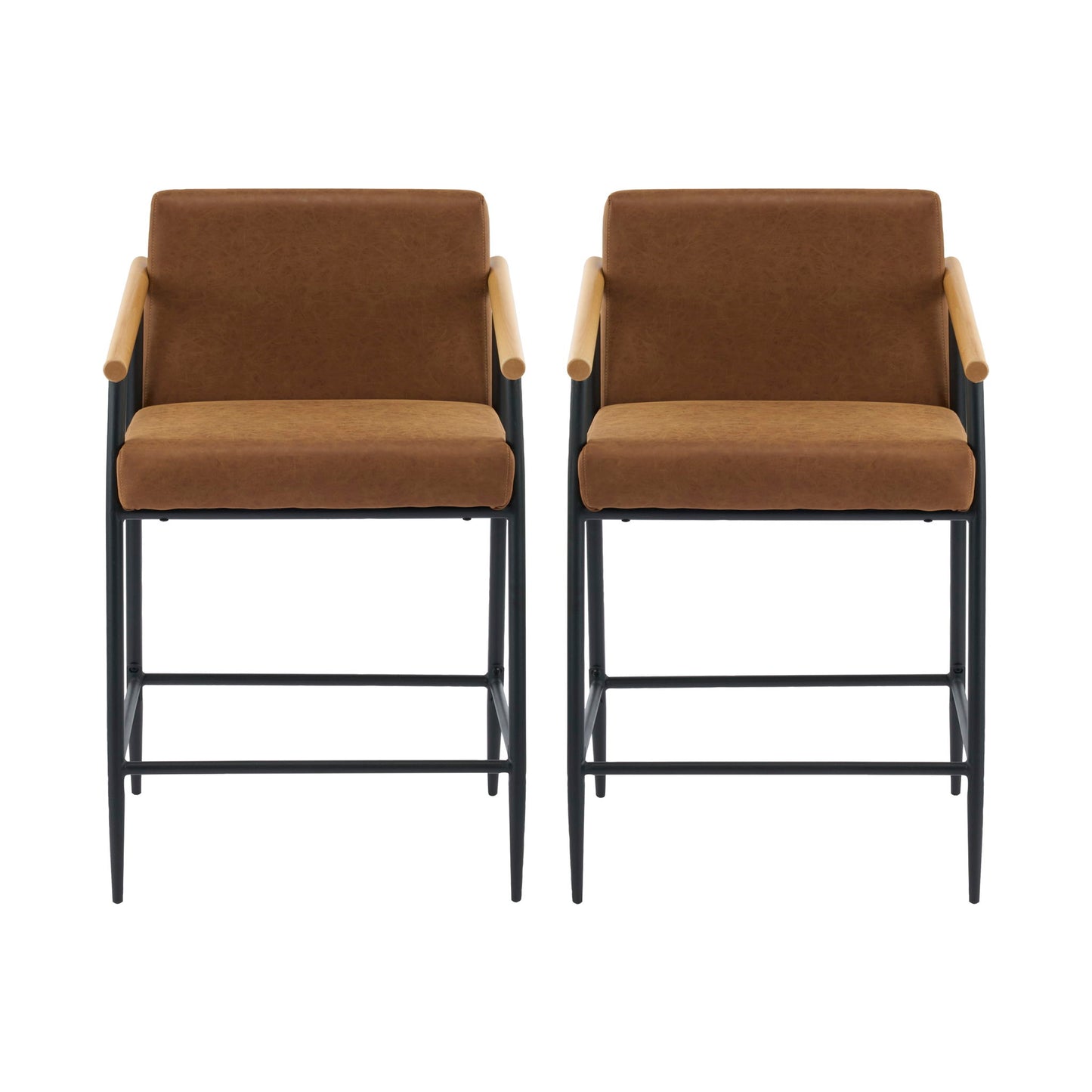 Mid Century Modern Counter Stool Set With Iron Frame