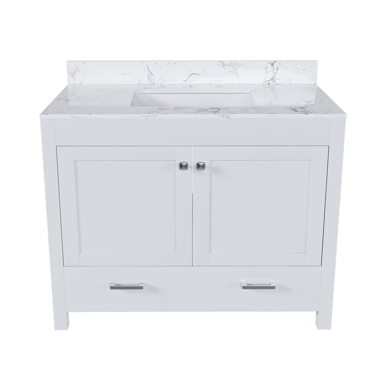 43" Bathroom Vanity With Artificial Marble Carrara Top Set, Multi Functional Bathroom Cabinet With Doors And Drawer - White
