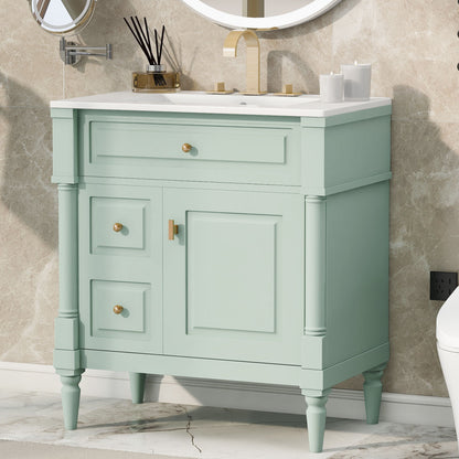 Modern Bathroom Vanity With Sink, Freestanding Cabinet With Flip Drawer & Adjustable Shelf