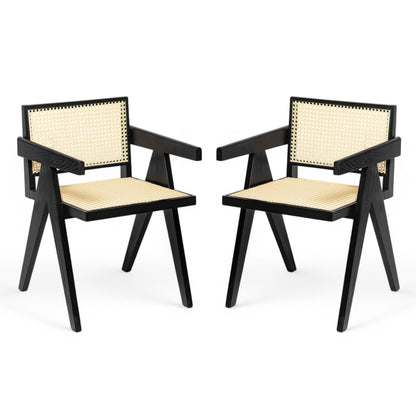 Chandigarh Arm Dining Chair With Natural Cane Design (Set of 2)