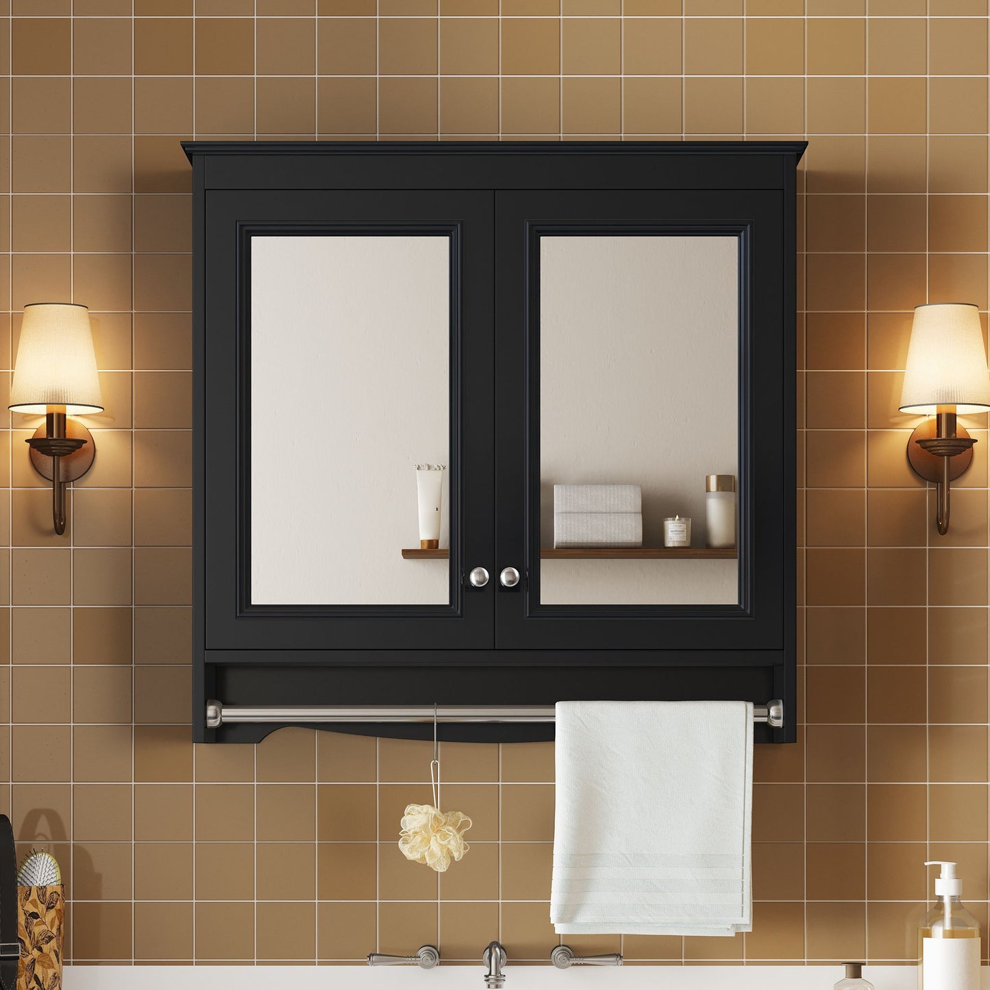 Modern Wall-Mounted Mirror Cabinet With Adjustable Shelves, Soft-Close Doors, High-Definition Mirror