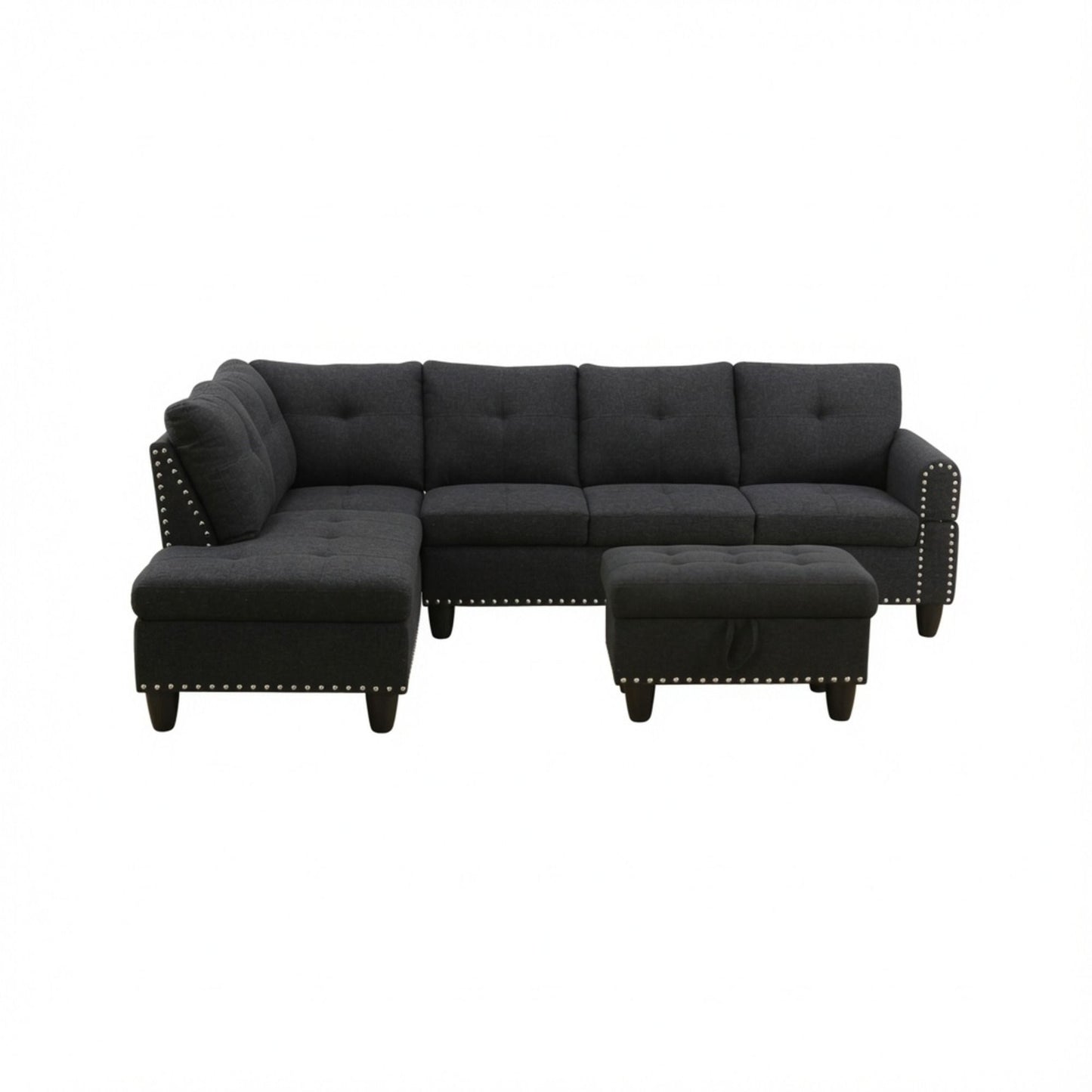 L - Shaped 3 Piece Sectional Sofa With Chaise, Storage Ottoman & Cup Holders
