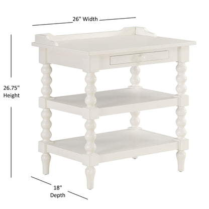 Aria - Nightstand With Styling, 2 Shelves, Pull Out Tray, Spool Turned Legs - Antique White