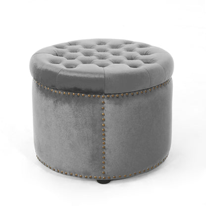 Elegant Round Ottoman Footstool With Studded Rim