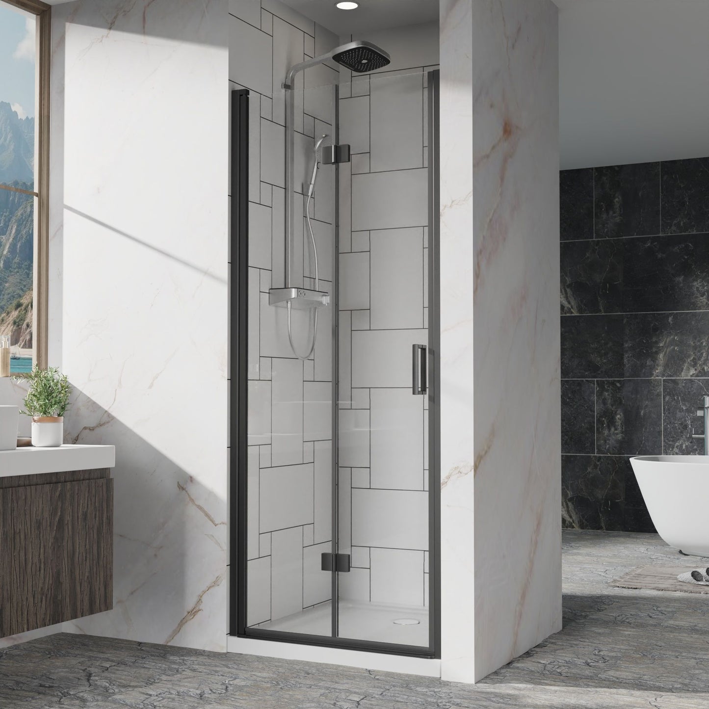 Bifold Frameless Shower Door With Tempered Clear Glass