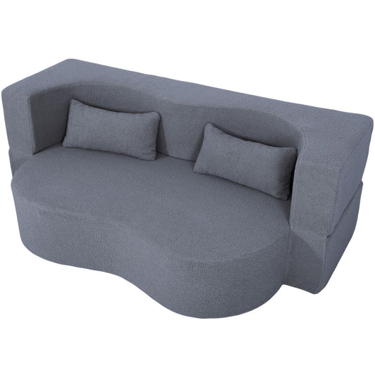 2 In 1 Convertible Full Size Folding Loveseat Couch With Soft Teddy Fabric