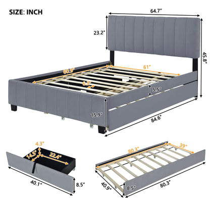 Platform UpholsteredBed With 2 Drawers And Twin Long Trundle