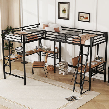 Twin Loft Bed With 2 Built In Desks, Mission Style - Black