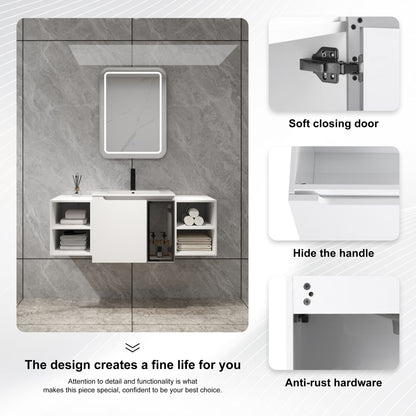 Wall Mounted Bathroom Vanity With Sink, Cabinet & Half Door