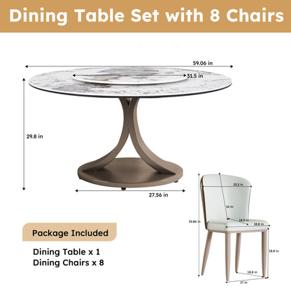 Modern Round Dining Table With 360° Rotating Lazy Susan Scratch & Chairs