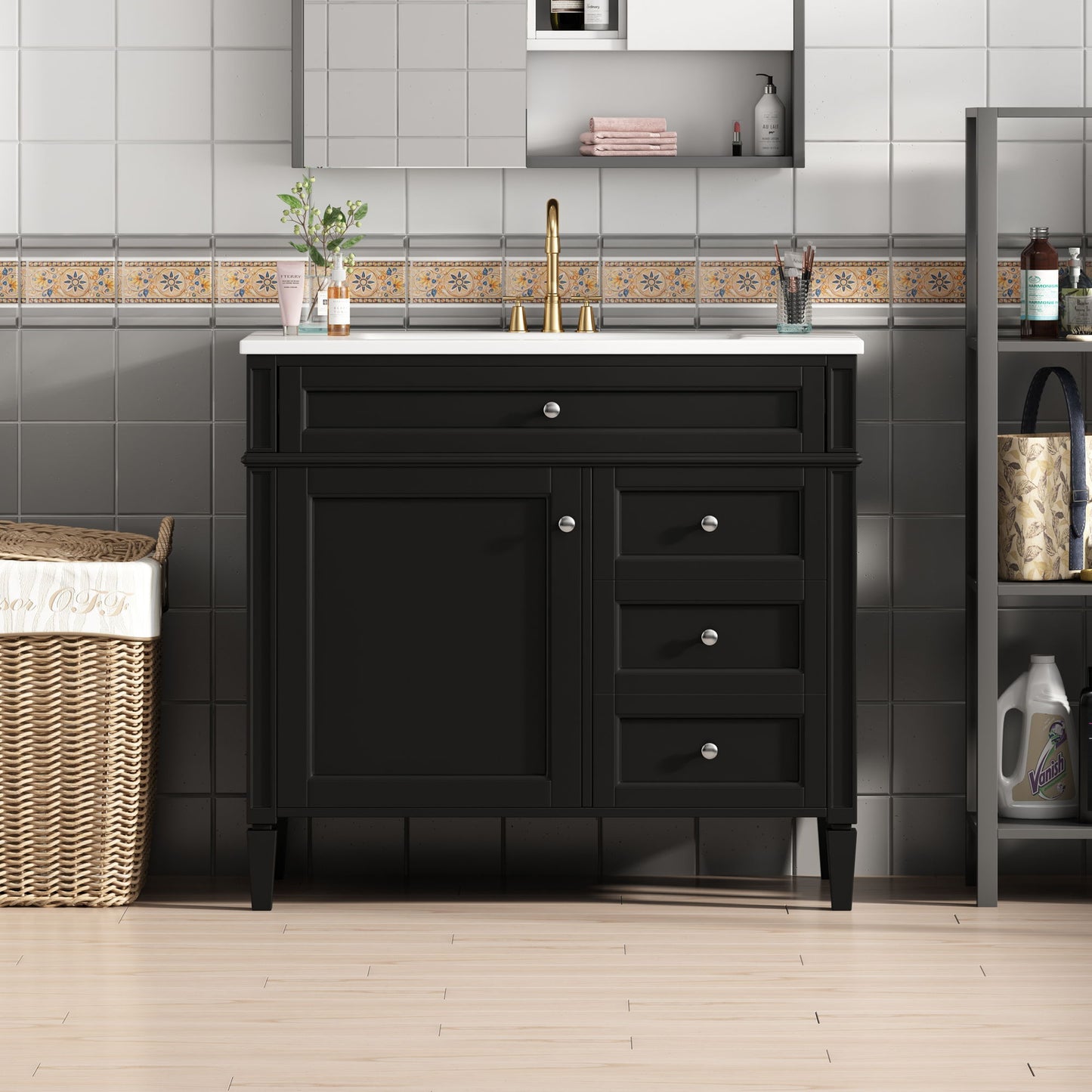 Bathroom Vanity & Top Sink, Modern Bathroom Storage Cabinet With 2 Drawers And A Tip-Out Drawer