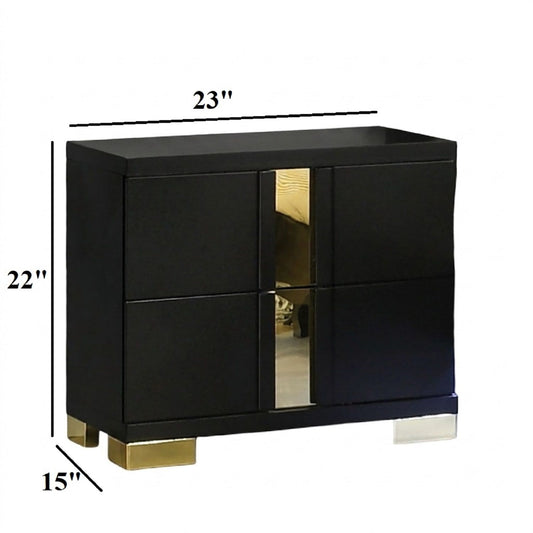 Contemporary Nightstand With 2 Drawer Storage - Black