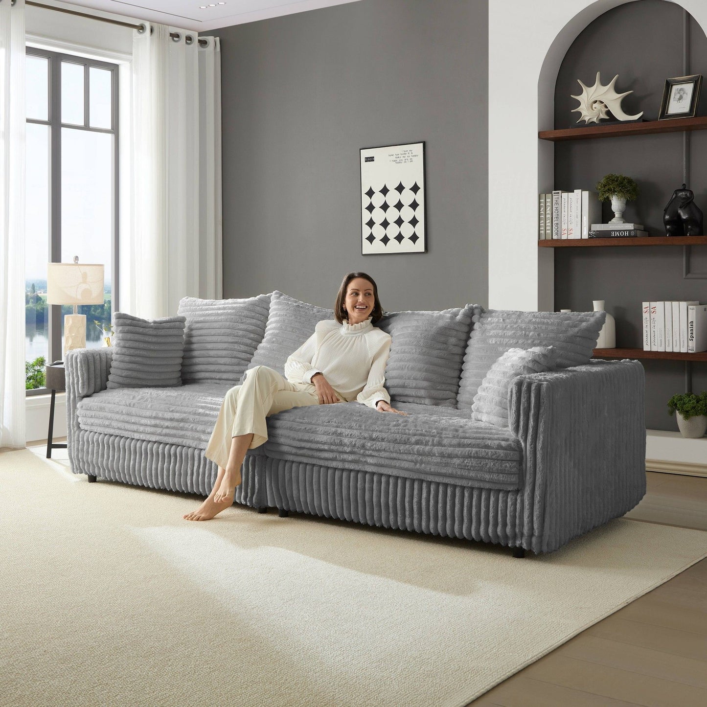 Modern Comfy Upholstered 4 Seat Sofa Cloud Couch,Deep Seat With Soft Pillows