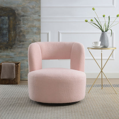 Swivel Comfy Round Barrel Chair With Soft Teddy Fabric For Living Room