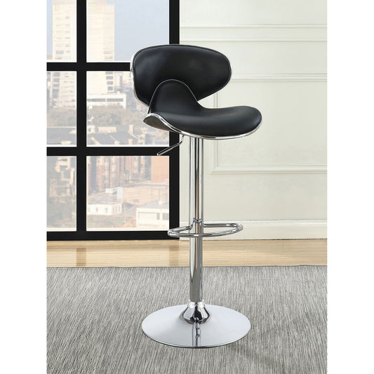 Bar Stool With Curved Design, Height Adjustable & Swivel Base (Set of 2) - Black