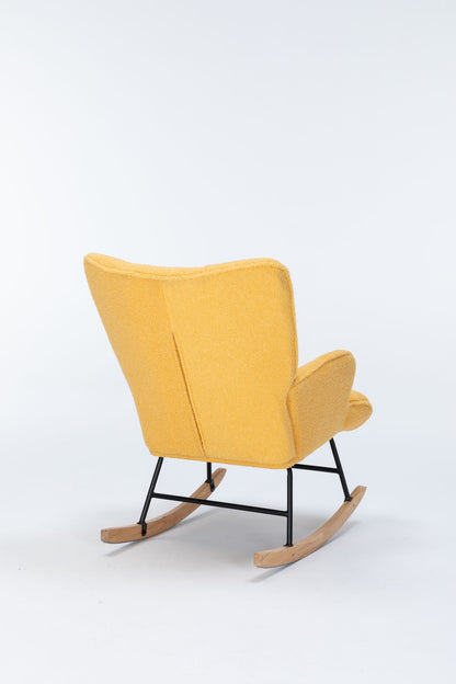 Rocking Chair Nursery, Teddy Upholstered Glider Rocker With High Backrest, Reading Chair Modern Rocking Accent Chairs Glider Recliner For Living Room - Yellow