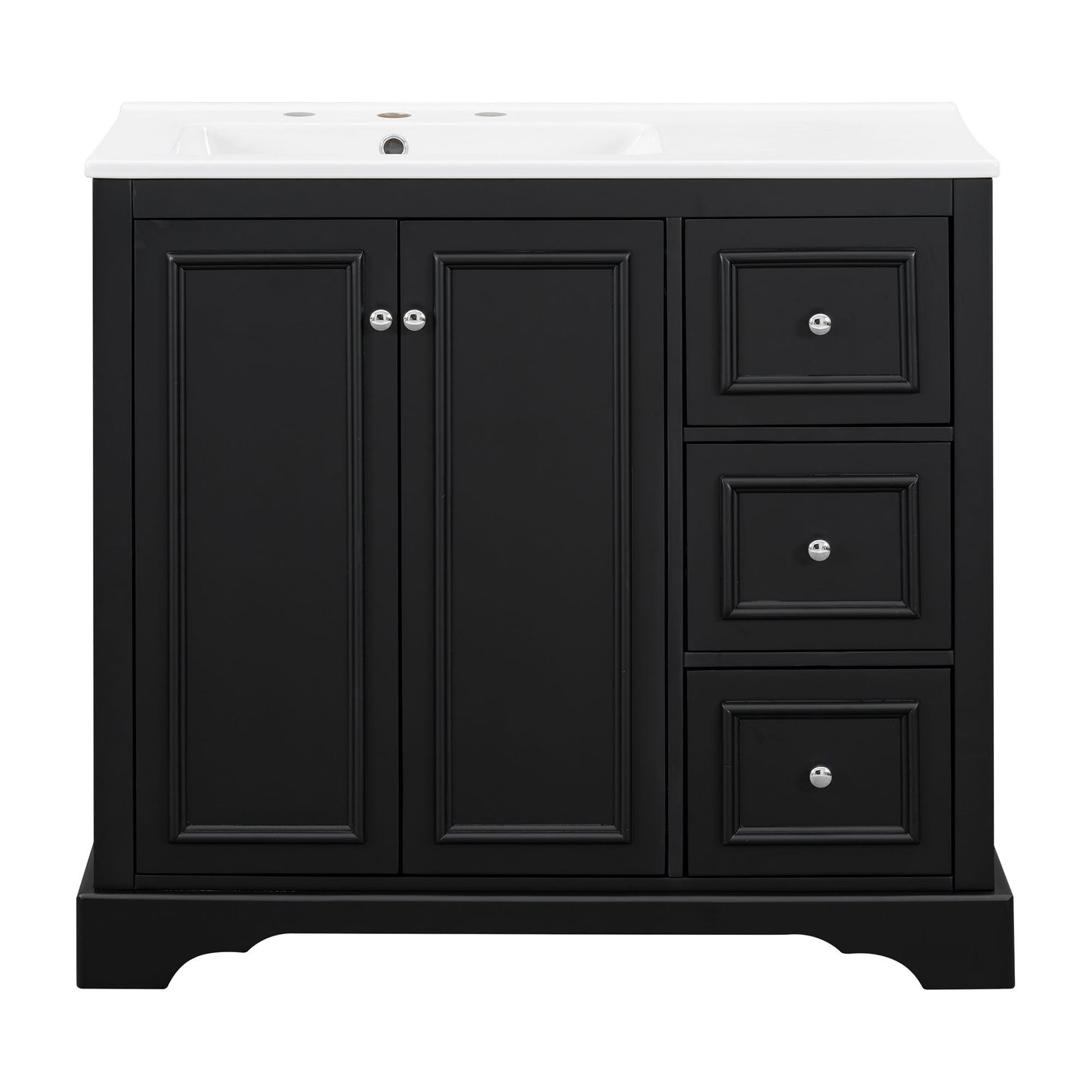 Bathroom Vanity With Sink, Soft-Close Doors, Adjustable U-Shelf, 3 Drawers