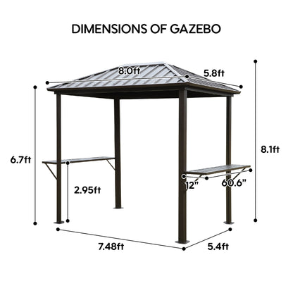 Grill Hardtop Gazebo Outdoor Metal Hard Top Gazebo, Permanent Bbq Gazebo With Galvanized Steel, Aluminum Framed Pavilion With Shelves - Dark Brown