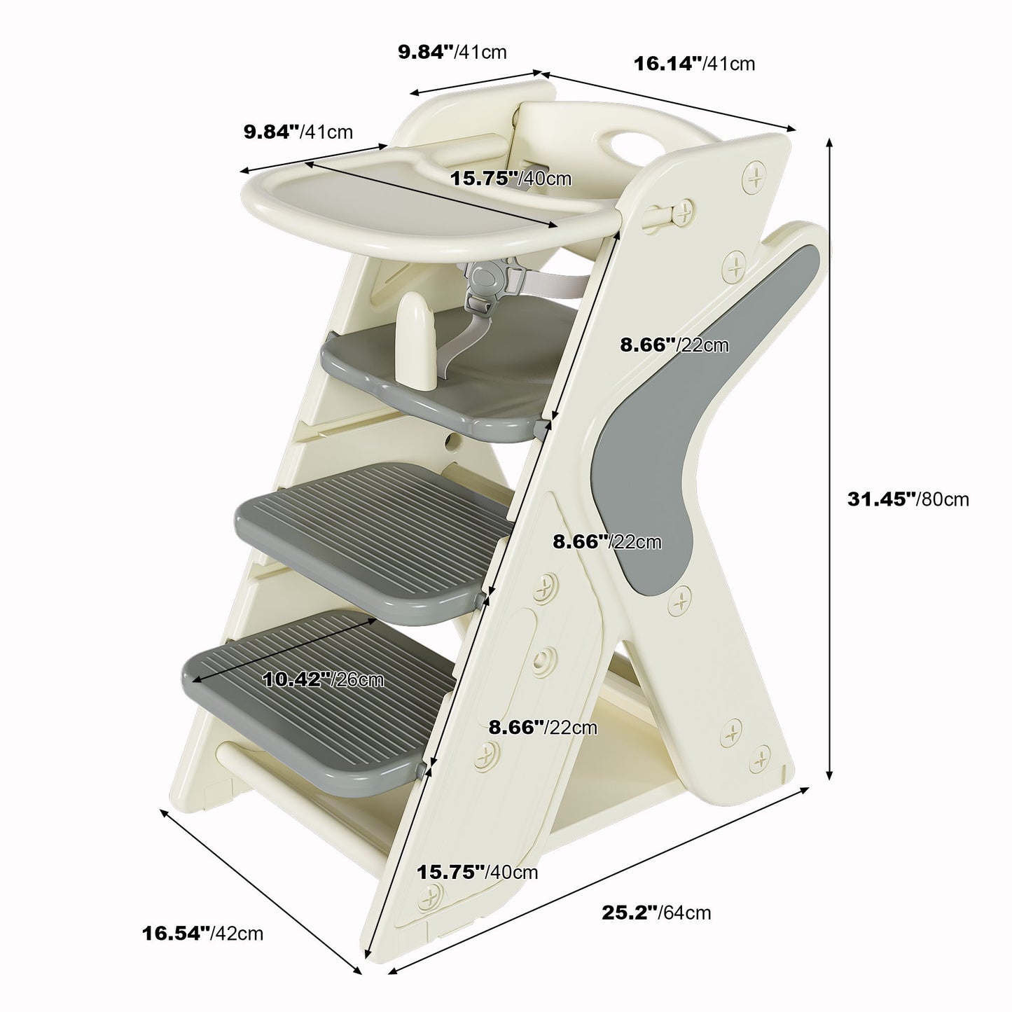 Multifunctional Growing Up Dining Chair With Adjustable Height And 5 Point Seat Belts