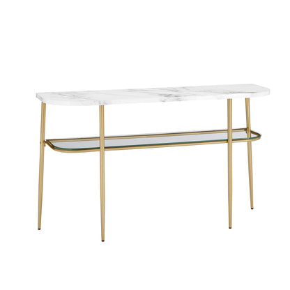 Modern Minimal Curved Faux Marble Entry Table - Gray / Gold