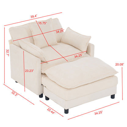 Accent Chair With Ottoman - Beige