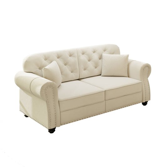 Upholstered Chesterfield Sofa With Nailhead Trim And Rolled Armrests