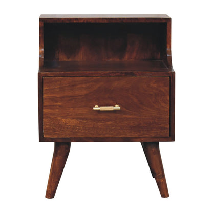 T Bar Raised Back Bedside Table - Chestnut