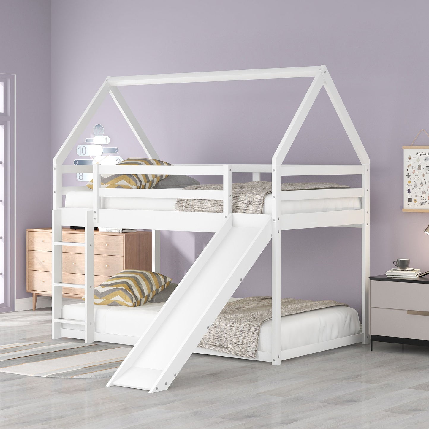 House Shape Bunk Bed With Slide And Ladder