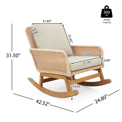 Contemporary Minimalist Wicker Rocking Chair With Soft Cushions And Durable Wooden Frame