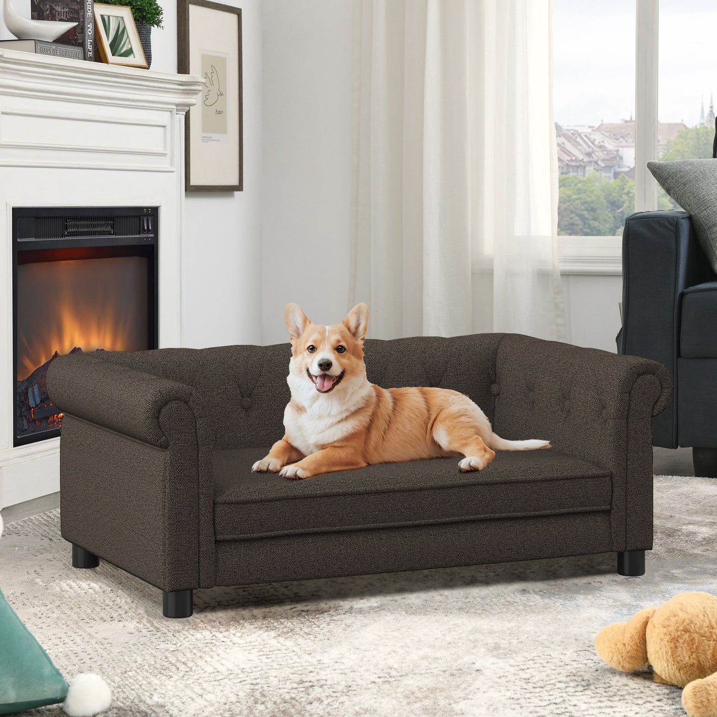 Modern Elegant Rectangle Pet Bed, Durable Elevated Dog Sofa