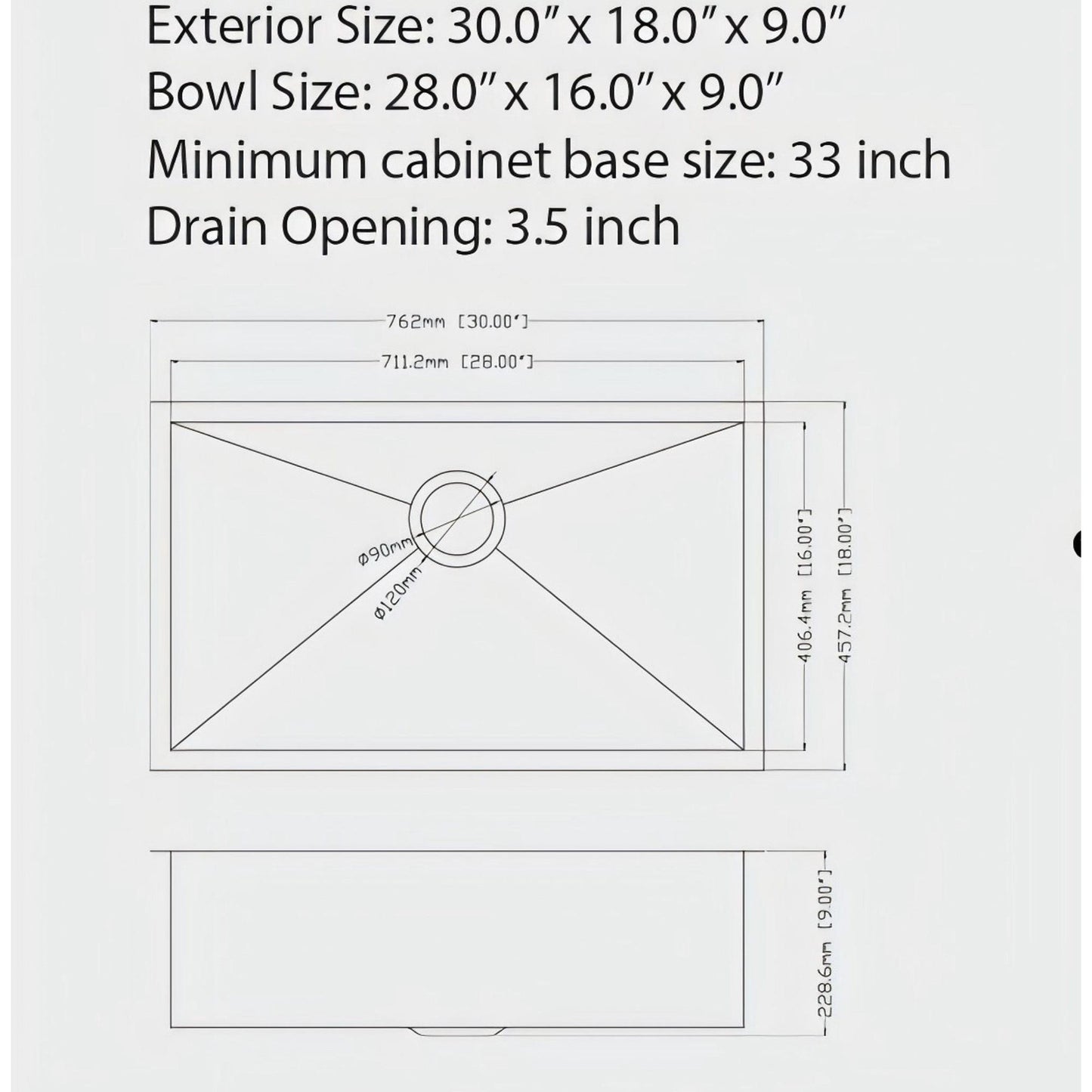Undermount Kitchen Sink 16 Gauge Single Bowl Stainless Steel
