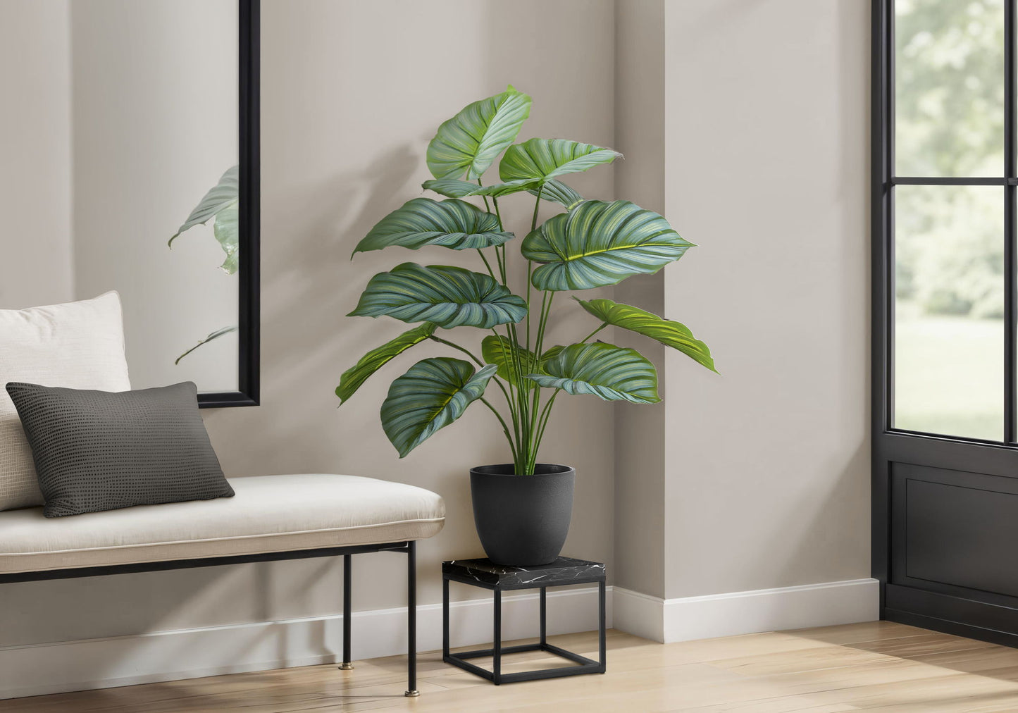 24" Tall, Artificial Plant, Calathea, Indoor, Faux, Fake, Table, Greenery, Potted, Real Touch, Decorative - Green / Black
