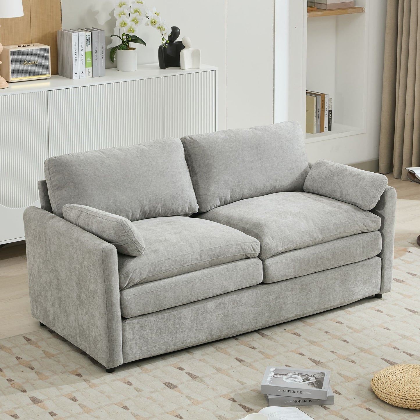 Cozy Upholstered Plush Cushion Loveseat Sofa For Living Room