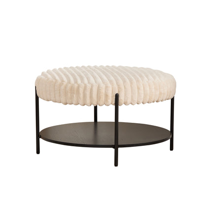 Modern Upholstered Round Ottoman Coffee Table With Storage Shelf
