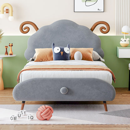 Upholstered Platform Bed With Sheep Shaped Headboard