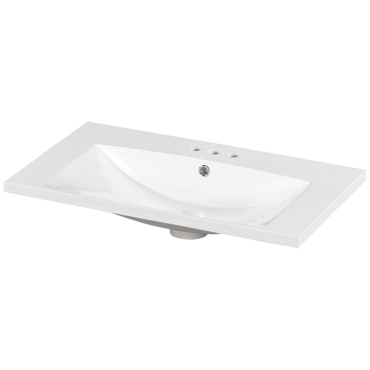 Single Bathroom Basin Sink, Vanity Top Only With 3 Faucet Holes