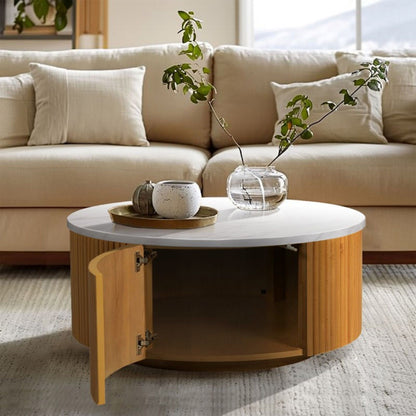 Round Coffee Table With Storage - Natural / White