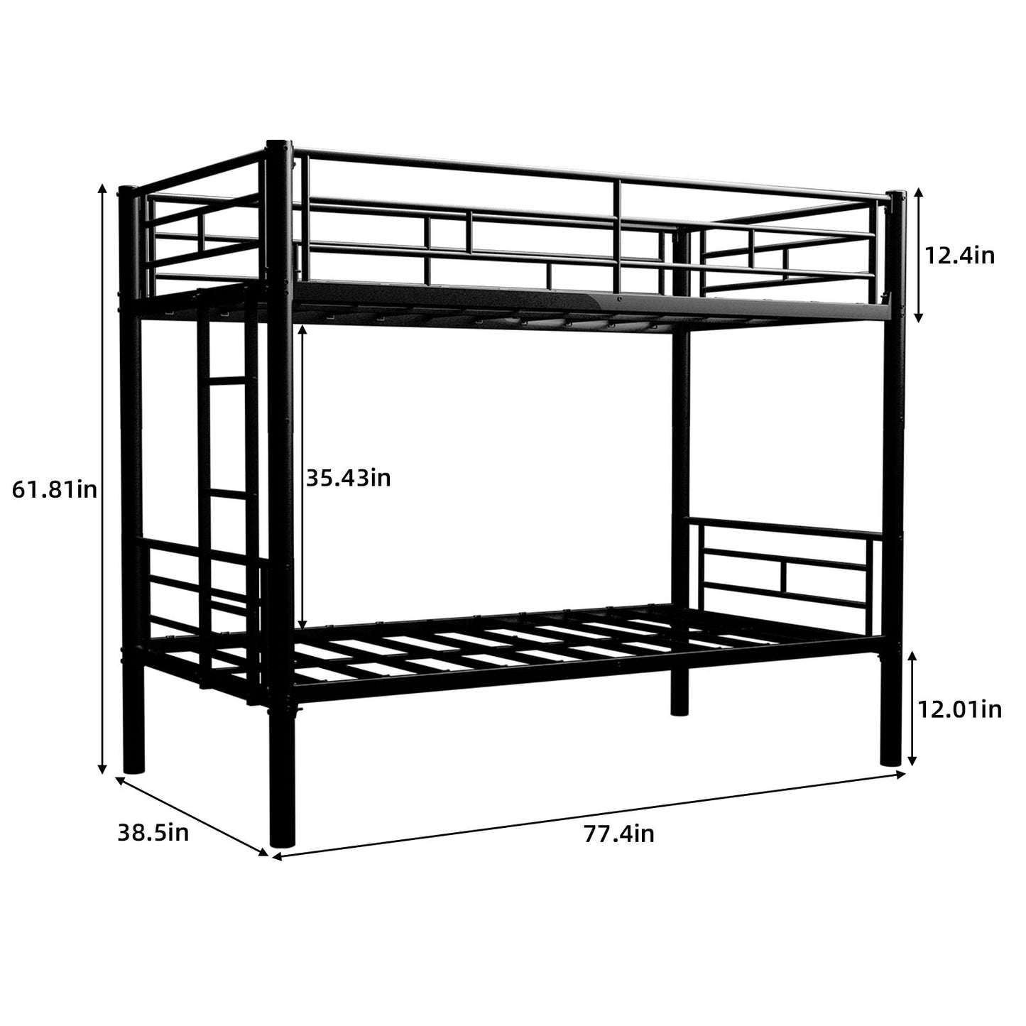 Bunk Bed For Kids, Convertible Frame With Ladders & Guardrail